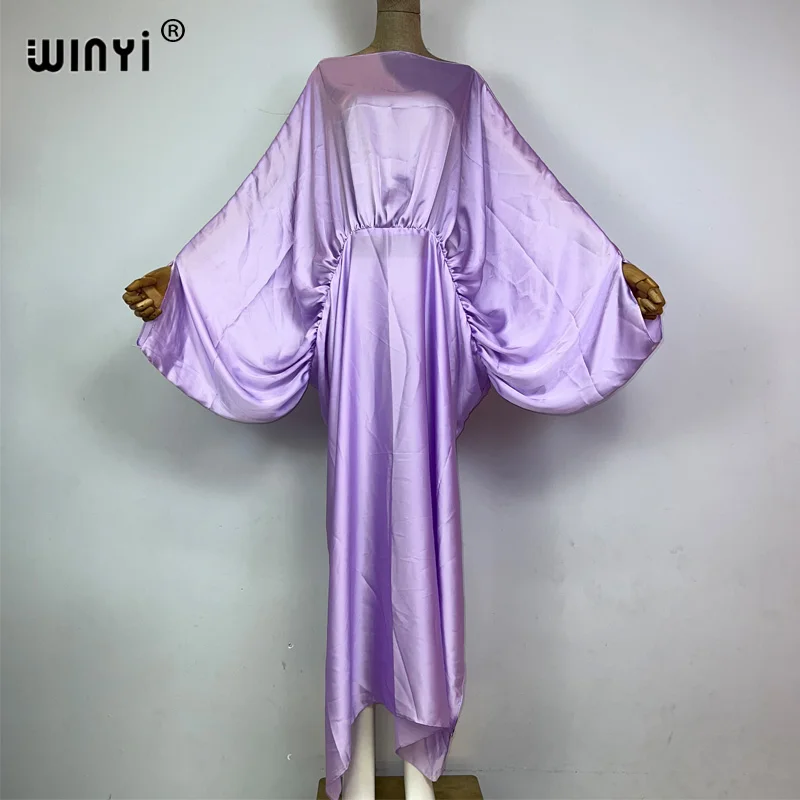 WINYI new summer High fork sexy monochrome dress Women kaftan Bohemia long Sleeve Dress Ladies Fashion beach Cover Up vestidos