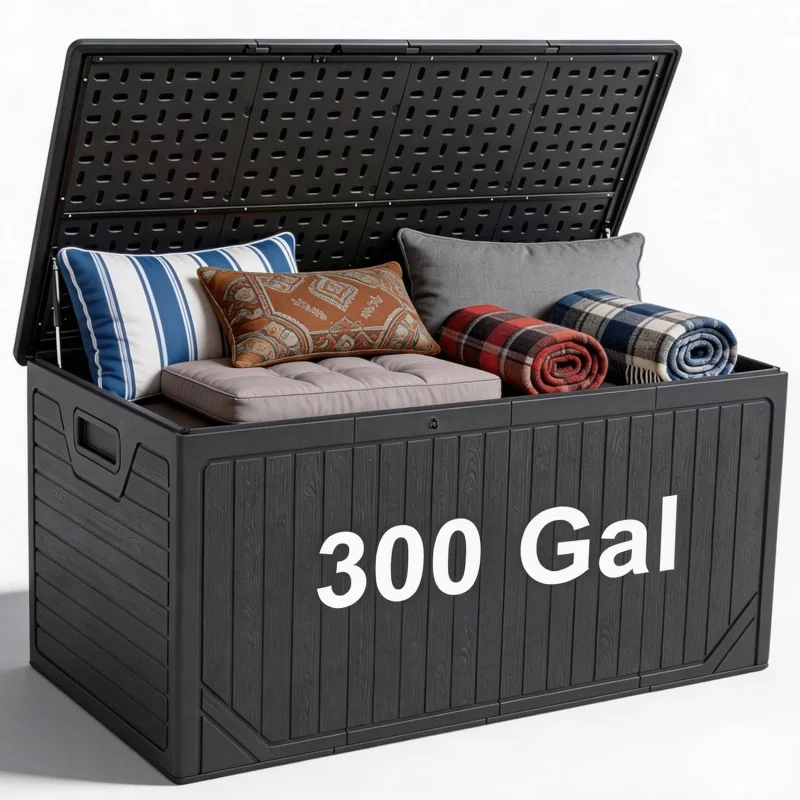 

2026 New：300 Outdoor Deck Box, Waterproof Outdoor Thick Resin Storage Box Patio, Garden, Pool Equipment, and Outdoor