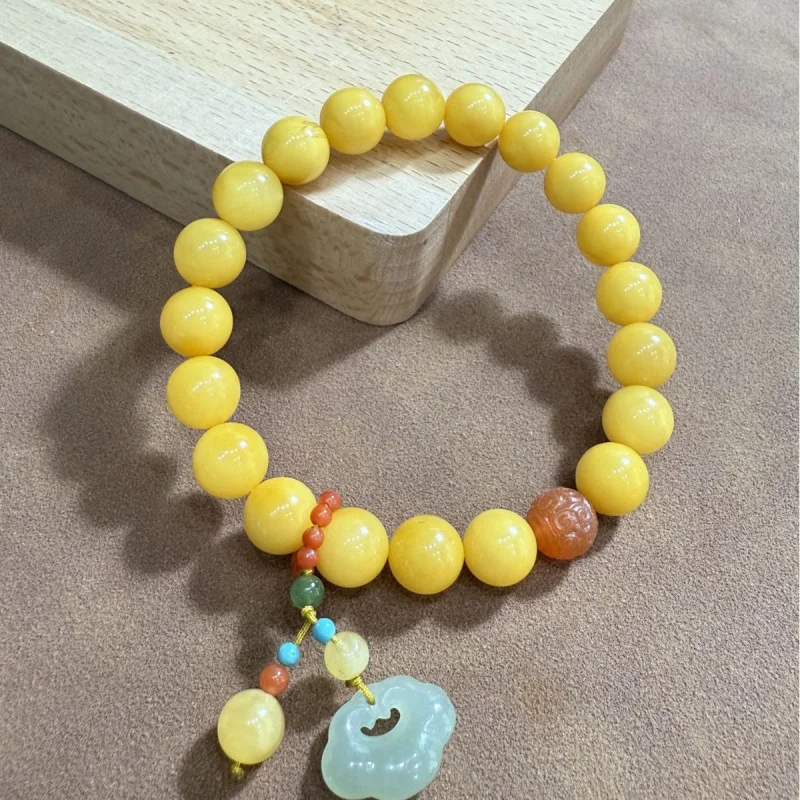 Amber Beeswax Single Loop Unisex Bracelet 9.5mm Fashion Versatile