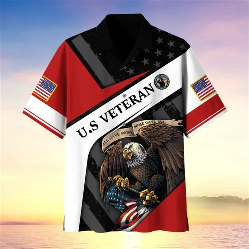 

2024 Summer 3D UNITED STATES Soldiers Armys Printed Shirts Veterans Graphic Short Shirts For Men Vintage Cool Fashion Top