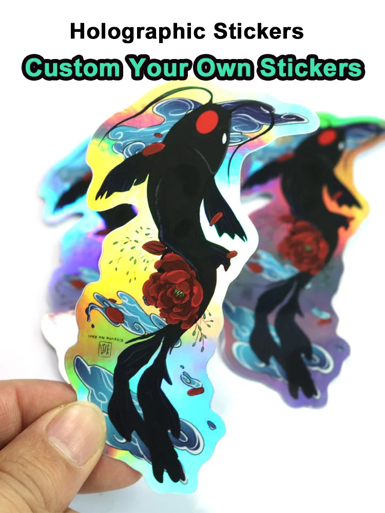 Personalized Holographic Stickers PVC Waterproof Logo Vinyl Cartoon Design Brand Decorate Laptop Cut Custom Sticker for Business