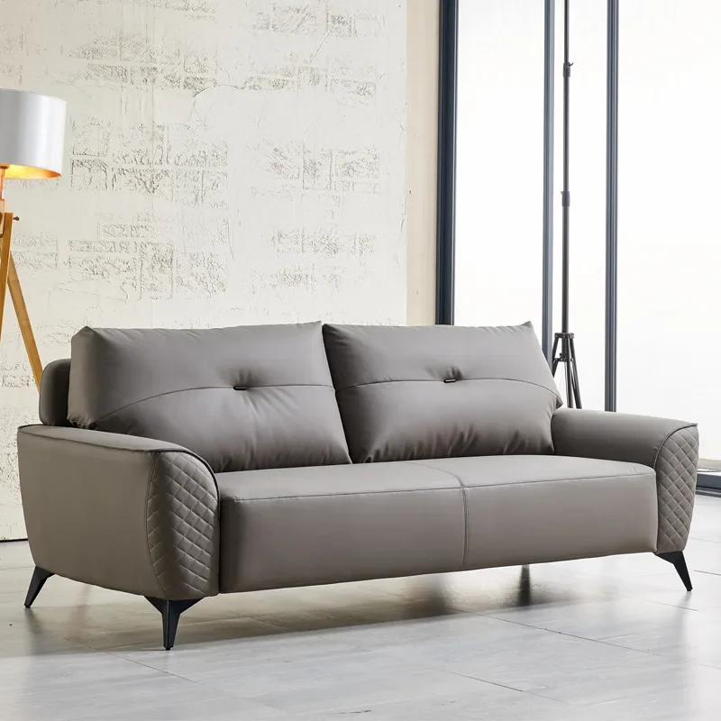 

Office, simple, business reception room, meeting area leisure, office, three people, grey sofa