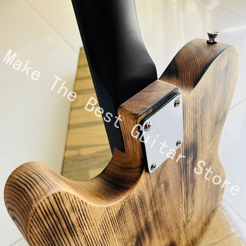 Carving old electric guitars in classic natural wood color, professional quality assurance, and fast delivery.