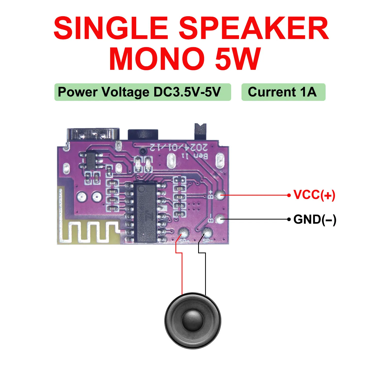 DC 3.5V-5V 5W Bluetooth 5.4 Mono Amplifier Decoder Board Music Player TWS 3.5mm AUX Module Receiver DIY Handmade Speaker