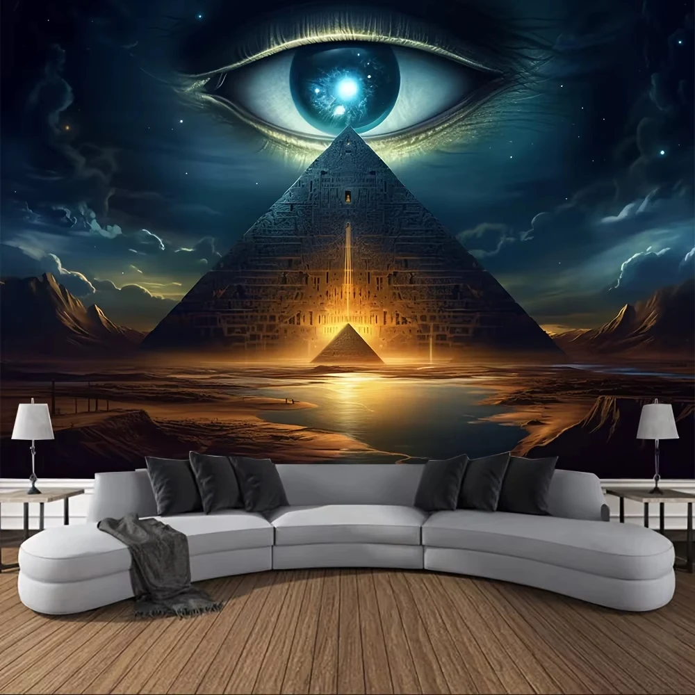 

Mystic All-Seeing Eye and Pyramid Wall Tapestry - Ethereal Room Decoration & Wall Art Aesthetic Meditation Room Wall Decor