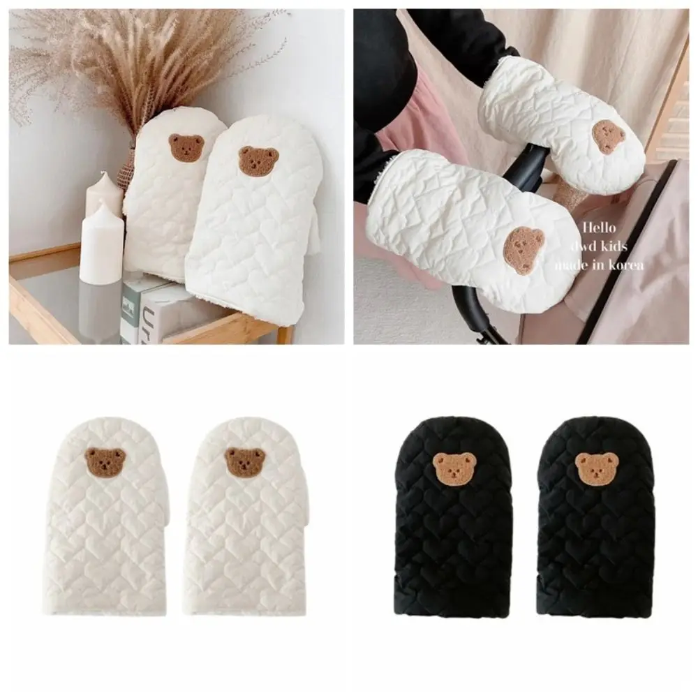 

Thickened Stroller Handle Gloves Bear Patterned Soft Pushchair Hand Protector Comfortable Fleece Infant Stroller Gloves