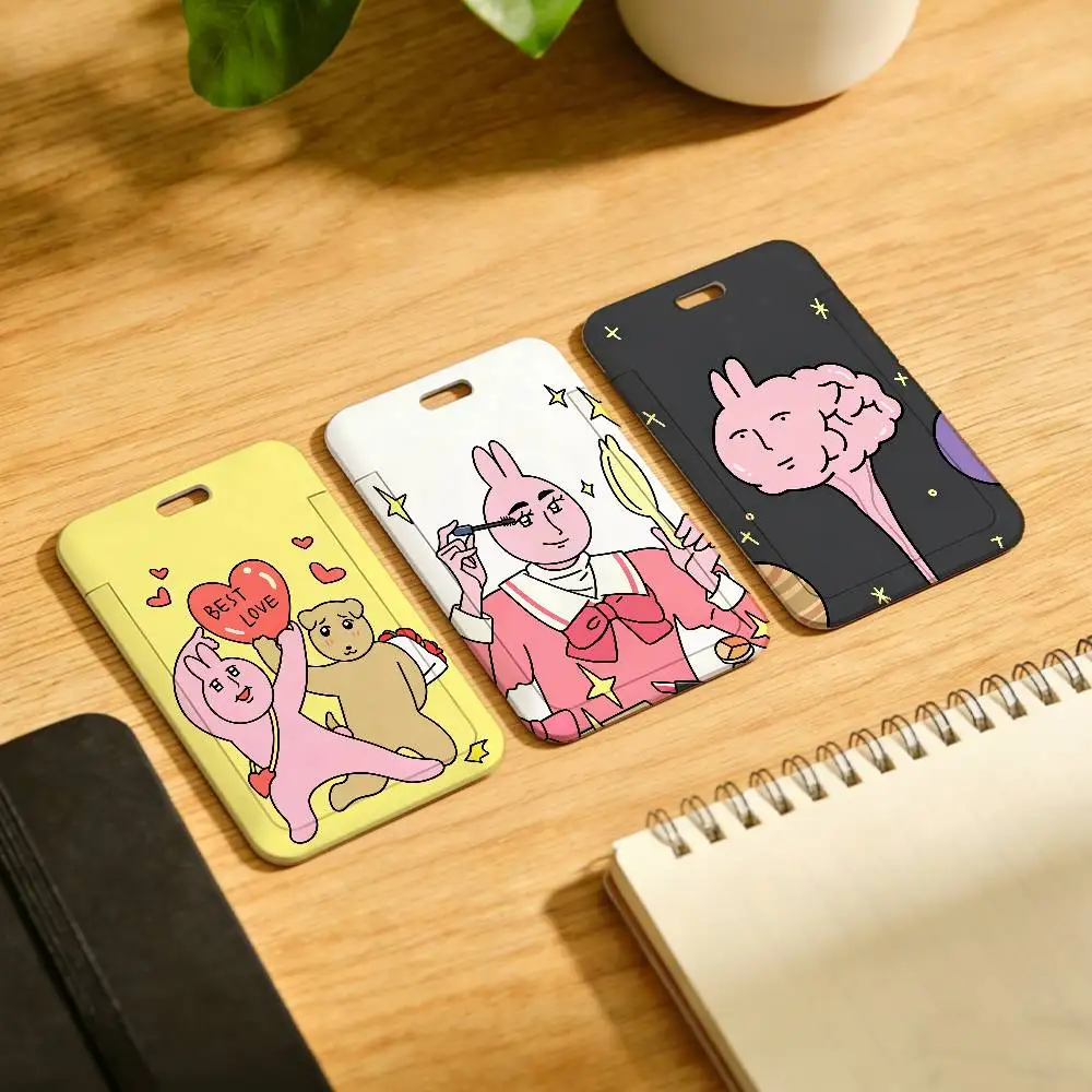 Funny PiNK Rabbits My Friend Holder Lanyard Card Cover Student Campus Hanging Neck Bag Card ID Card Holders Key Gifts
