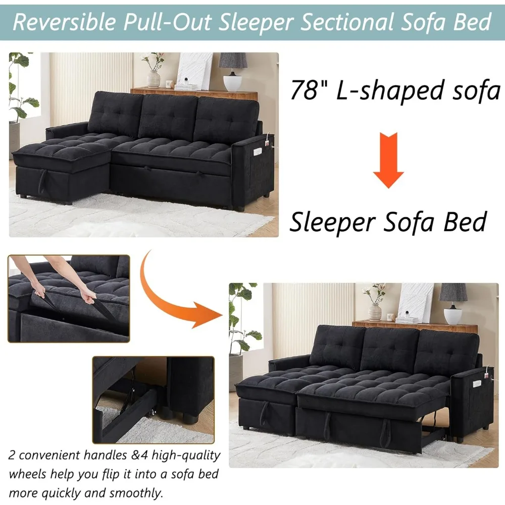 Двусторонний секционный диван, 78 L-образный 3-местный диван из синели с выдвижной кроватью для удобных сидений