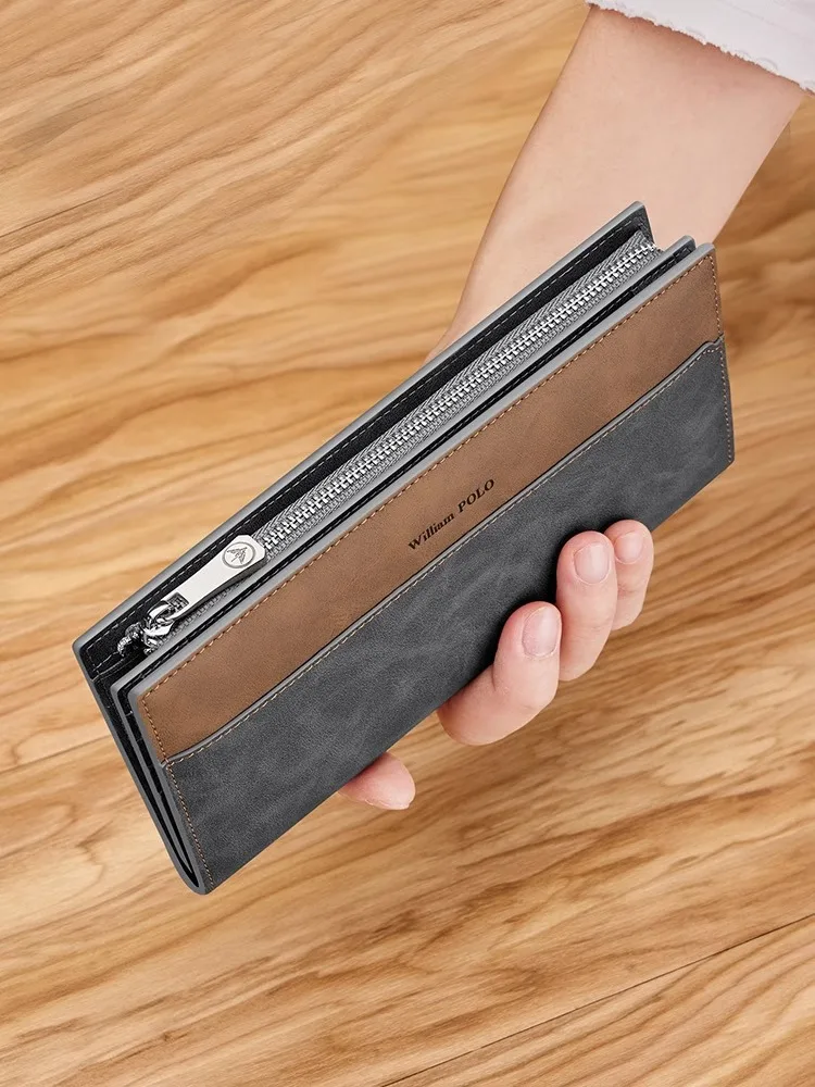 williampolo-men's-long-wallet-birthday-gift-business-dad-boyfriend-korean-style-contrast-color-large-currency-clip-polyester