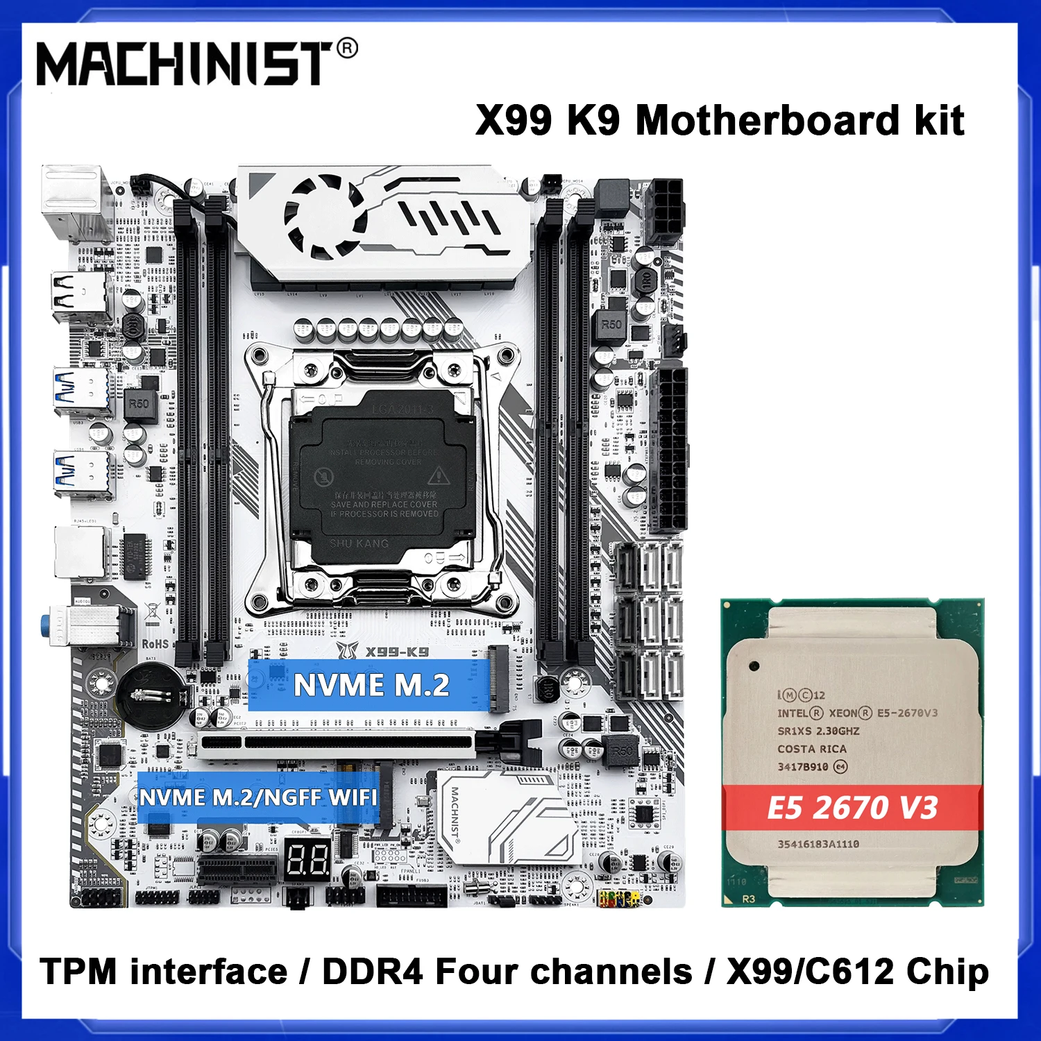 MACHINIST X99 K9 Motherboard Combo with Intel Xeon E5 2650 V3/2660 V3/2670 V3 CPU LGA2011-3 C612 Chipset DDR4 RAM TPM2.0 port view 6