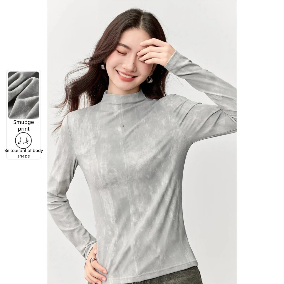 

SENTUBILA женский пуловер-свитер, топы, осень 202, рубашка с длинными рукавами, мягкая, приятная для кожи, тонкая серая трикотажная базовая блузка 153SG2851