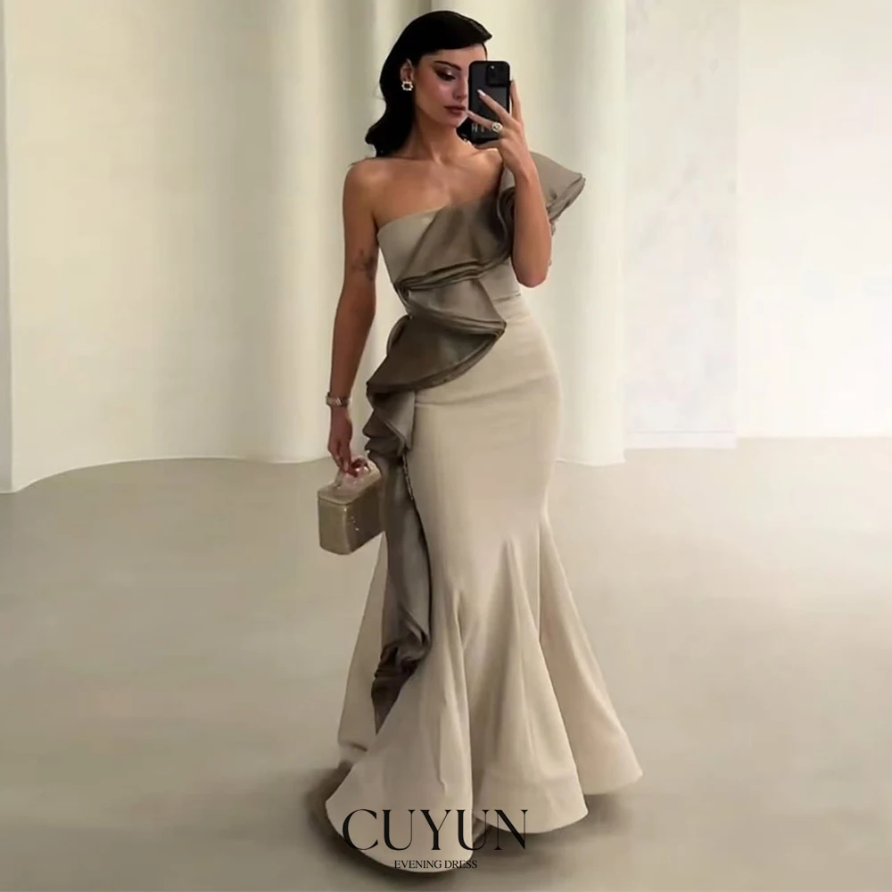 

CUYUN One Shoulder Mermaid Evening Dresses Ruffled Elegant Women Luxury Party Gown Customized Special Occasion Dresses