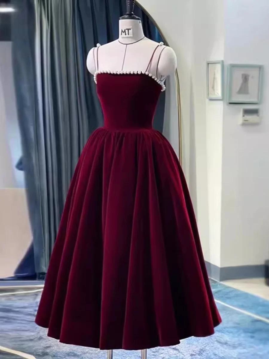 Ele Red Velvet Wedding Dr Damen SLE Sexy Luxus Mittellanges Kleid für Hochzeitsempfang Performance Cany Dinner