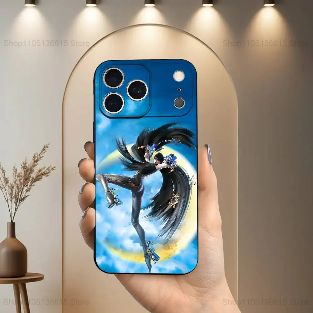 Gioco B-BAYONETTA-ES Custodia fantastica per iPhone 17,16,15,14,13,12,11 Air,Plus,Pro Max, XS,X,XR,SE,Mini,8,7, Cover morbida in silicone nero