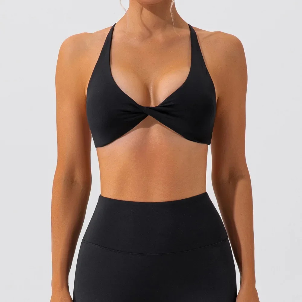 Soutien-gorge de yoga à bretelles croisées dans le dos pour femmes, haut court, rembourré, avant, torsadé, sport, entraînement, fitness, sexy