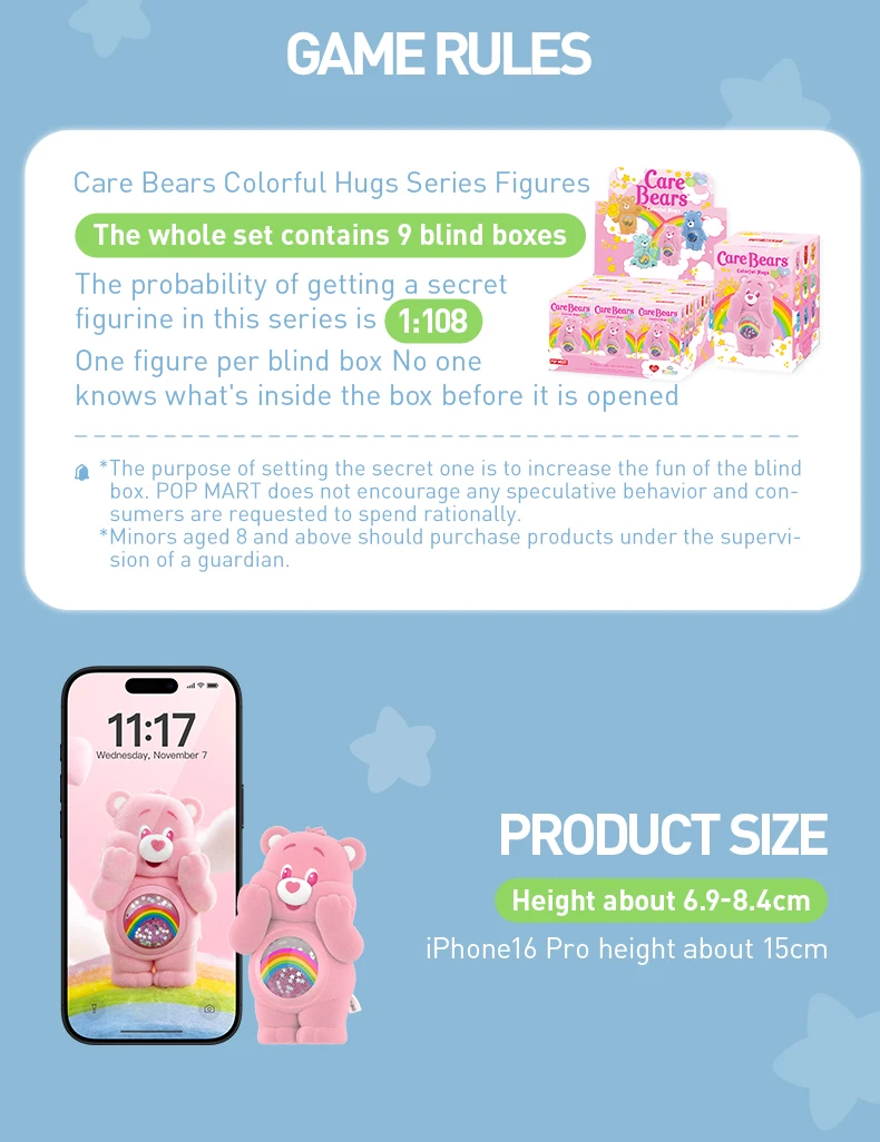 POP MART Care Bears Série Colorful Hugs Caixa Surpresa Kawaii