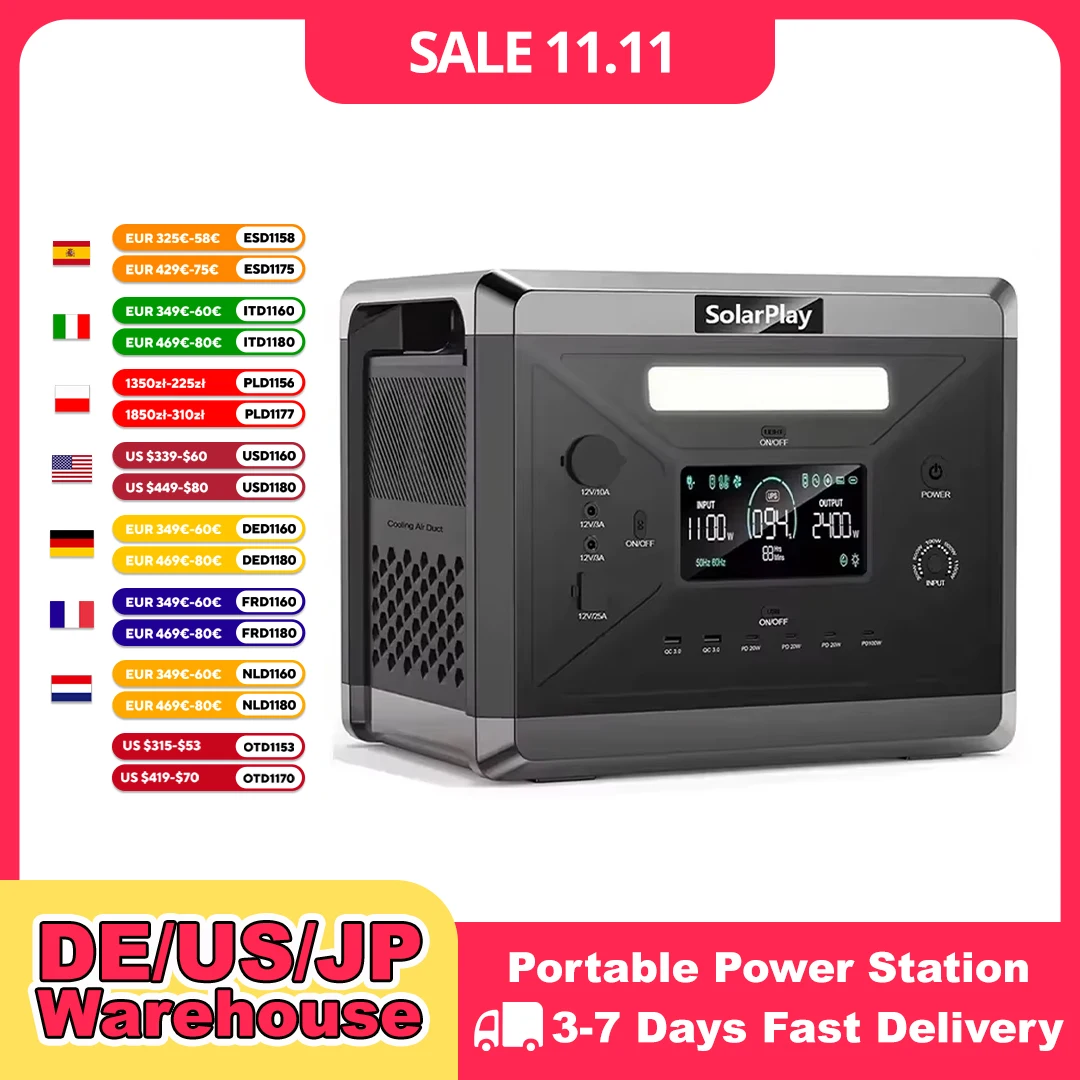 SOLARPLAY Q2501 Large Capacity Portable Power Station Fast Charging Outdoor Emergency Backup Power For Camping Travel Household Use