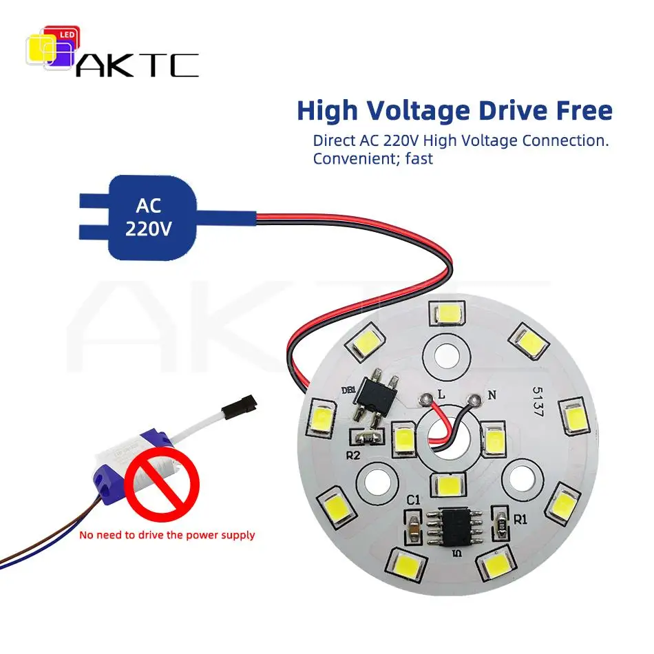 5szt Okrągła tablica świetlna LED bez sterownika 3W 5W 220V AC Aluminiowa płyta Dia 32mm 44mm Wysoka jasność SMD2835 3000K Ciepła/Biała 6000K