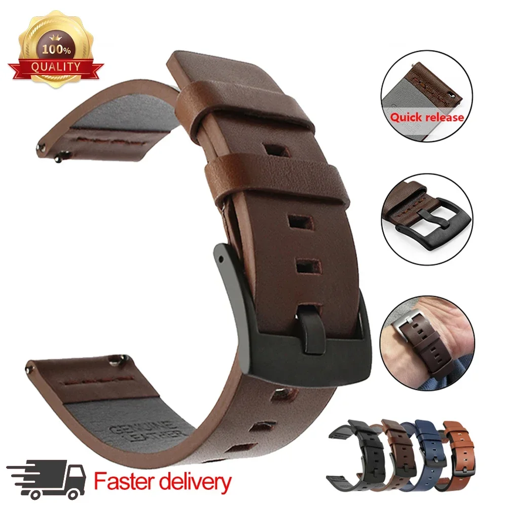 22 24mm Leather Watchband for Samsung Galaxy watch watch 3 46mm 42 Active2 40 44 SmartWatch Quick release Strap 18 20mm Bracelet