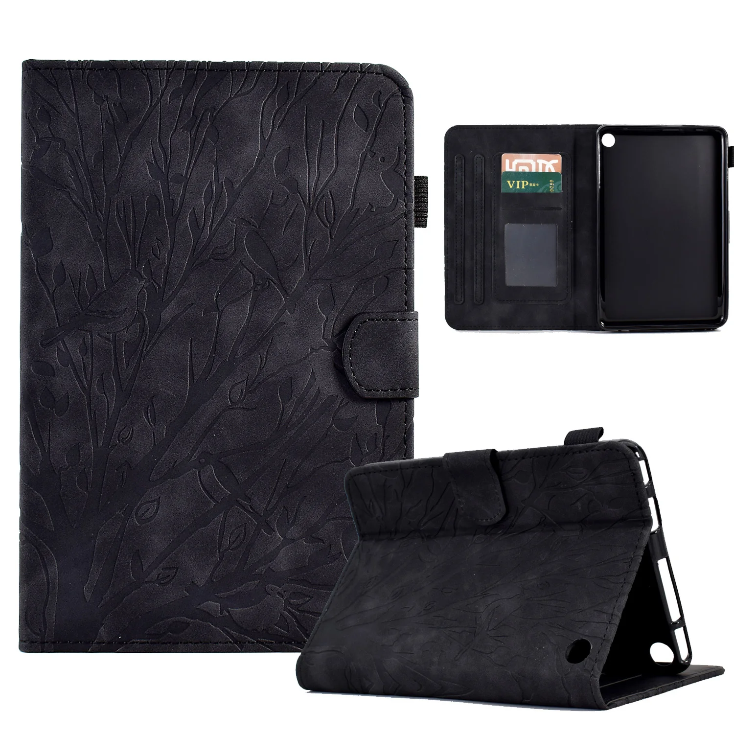 Flip leather Wealth tree embossing Cover For Amazon Fire 7 2022 Case 7.0