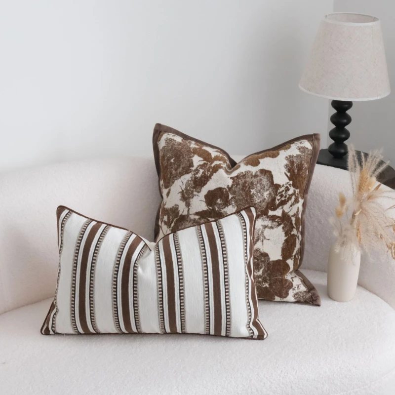 

30X50/45X45CM Jacquard Brown Throw Pillow Cover Nordic Luxury Stamping Waist Cushion Cover Decor Home Decorative Pillowcase