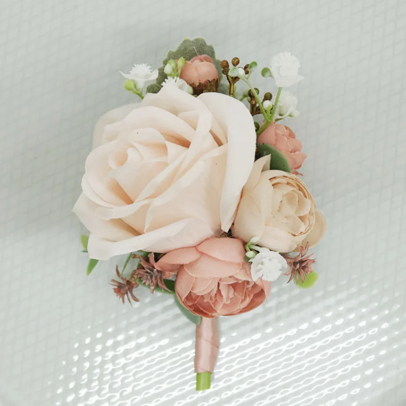 Boutonnières Artificielles en Fleurs pour Demoiselle d'Honneur, Corsage de Poignet, Rose, Boutonnière, Accessoires de Mariage