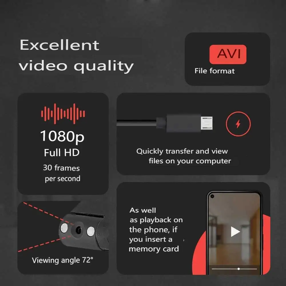 1080P HD Mini Camera Pen Portable Recorder Outdoor Sports Photography Camera with Night Vision 180° Rotating Support Hidden Card