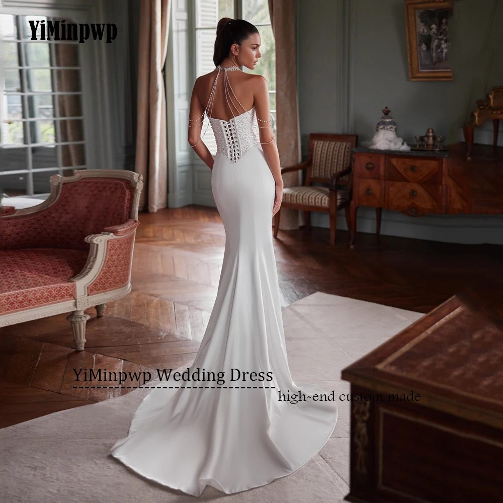 Gaun Pengantin Satin 2025 Mewah Model Mermaid Tanpa Tali Tanpa Lengan Berpayet Gaun Prom Pengantin Lipit Gaun Pengantin Khusus