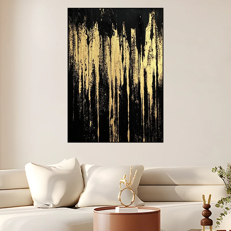 

100%Hand Drawn Abstract Light Luxury Style Oil Painting Modern Minimalist Living Room Gold Decoration Picture