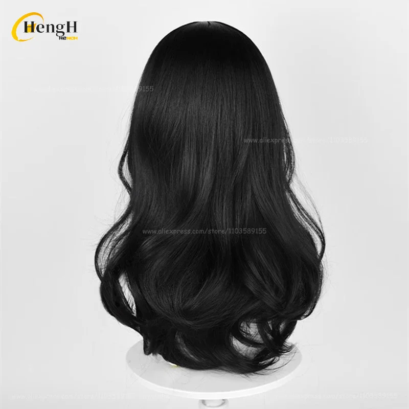 متوفر في المخزون أنيمي فطيرة الاصبع الشعر الاصطناعية 50 سنتيمتر شعر أسود مجعد مقاومة للحرارة الشعر هالوين حفلة تأثيري أنيمي الباروكات + غطاء شعر مستعار #5