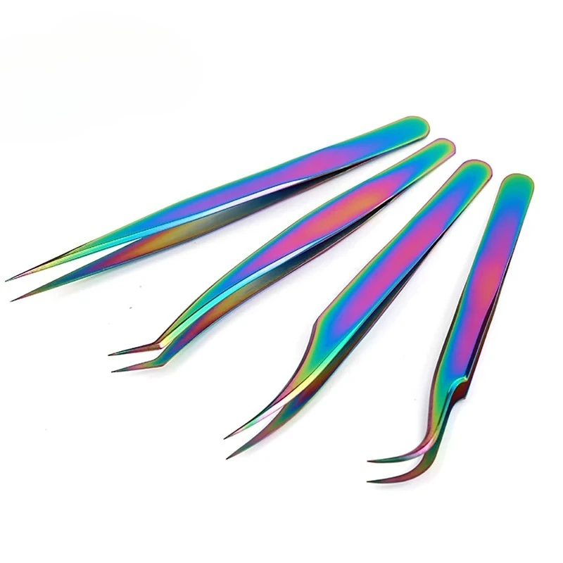 Pincettes à cils professionnelles en acier inoxydable, 1 pièce, pour Extension de cils, pincettes à sourcils, pince droite incurvée, outils de maquillage