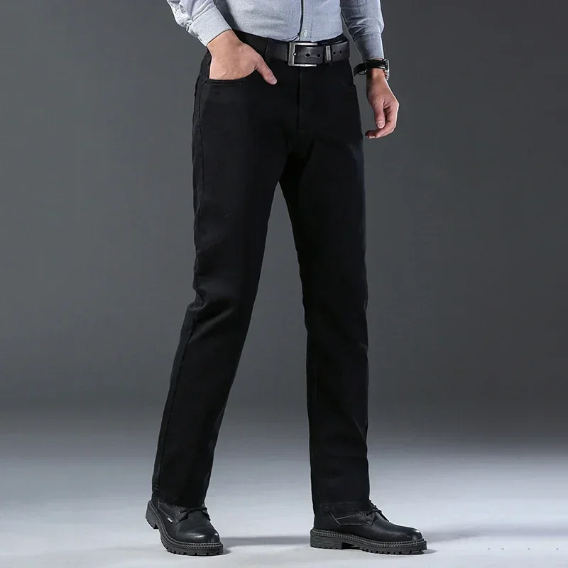 Spring Autumn Men Office Jeans Classic Slim Fit Denim Trousers Male Daily Casual Business Straight Luxury Black Denim Pants