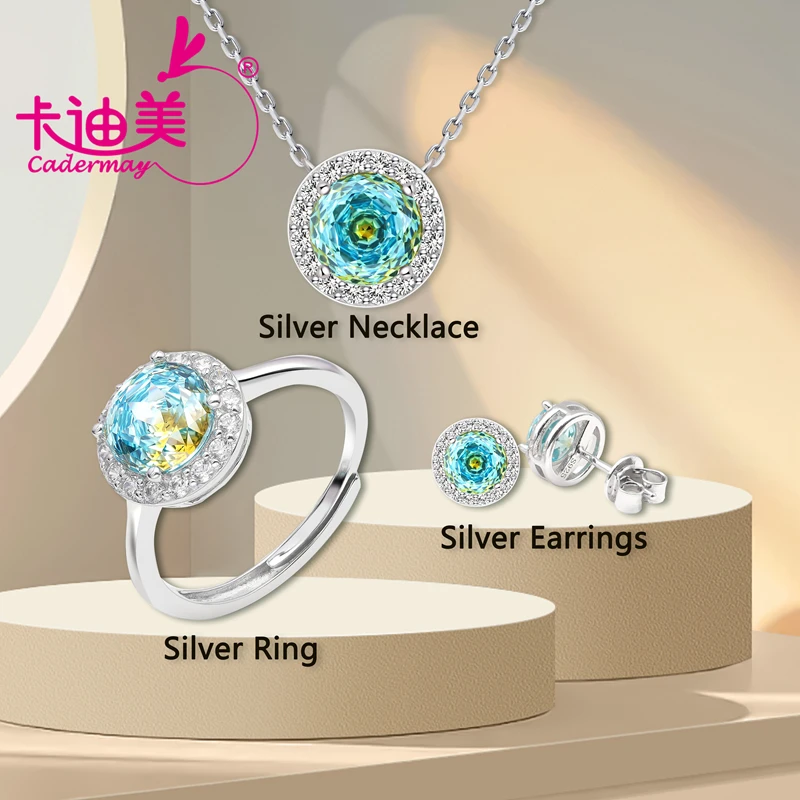 CADERMAY High Quality 925 Silve Ring Earrings Necklace Original Color Double Color Eye Stone Wedding Party Gifts Brand For Women