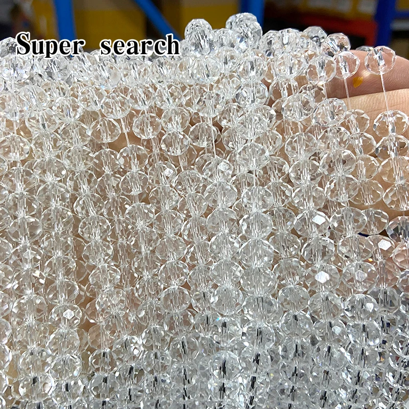 4mm 6mm 8mm Rondelle Faceted Glass Beads Bracelet Necklace Earrings For Jewelry Making Loose Strand White Cut Curtains Crystal