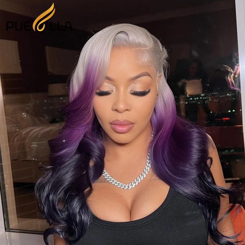 

Ombre Purple Body Wave 13x6 Lace Frontal Wig Lace 5x5 Human Hair Wigs for Women Pre Plucked Remy Wig with Baby Hair