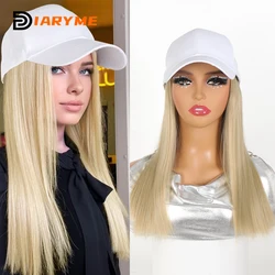 Sombrero de peluca recta larga rubia, pelucas sintéticas con cabello, sombrero de una pieza, extensión de peluca, gorra de béisbol blanca con pieza de cabello