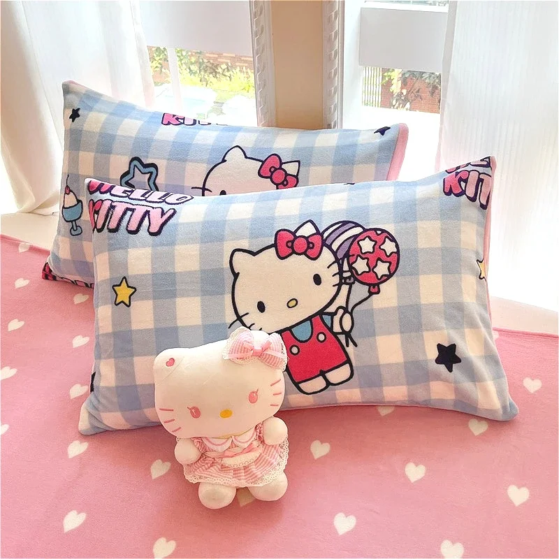 Sanrios 4Pcs/Set Cute Cartoon Hello Kittys Queen Size Bed Set Quilt Cover Children's Bed Sheet Household Items Exquisite Gifts