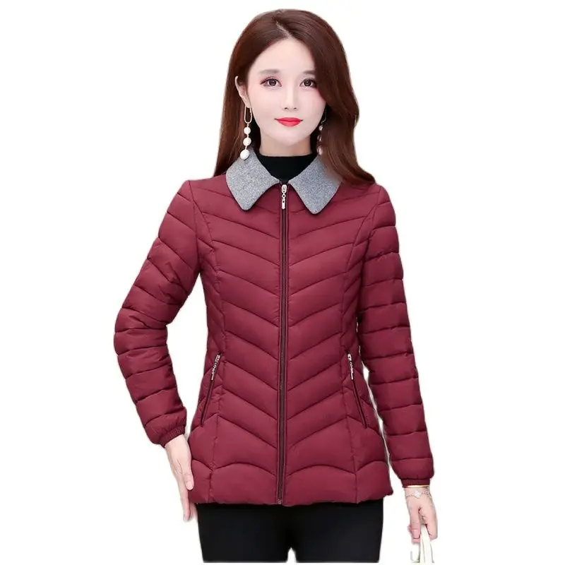 Cotton Clothes 2022 New Winter Short Jackets Fashion Spliced Turndown Collar Coats Long Sleeve Zipper Warm Women Casual Parkas