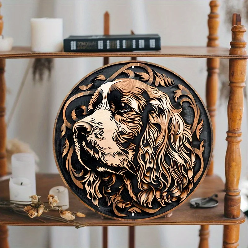 Engraved Aluminum Metal Sign, Waterproof Door Hanger, Wall Decor, Weather Resistant, Round Wreath Decoration, Cocker Spaniel