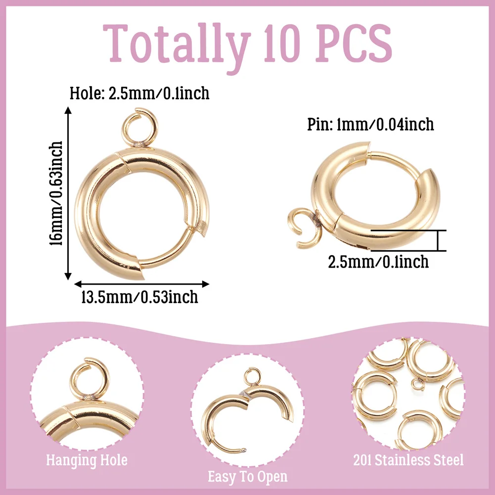 10pcs 201 Stainless Steel Huggie Earring Hooks Round Ear Post with Loop for Hoop Earrings DIY Jewelry Making Accessories view 3