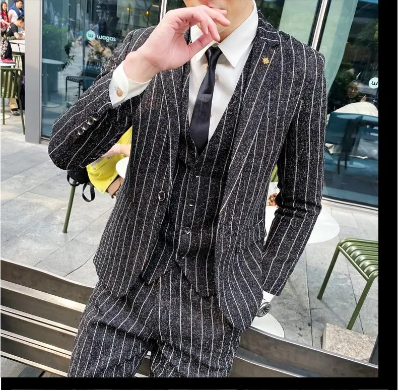 2023 Men's British Fashion Three-piece Set Slim Fit Suit Vest Trousers Ensemble Handsome Trendy All-in-one Banquet Blaze 48 See1773f1b3fc4d7fae76011bd753b111P
