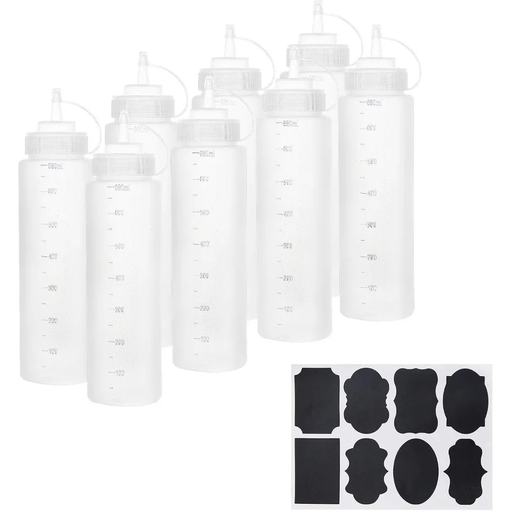 

8 Pack 680ml/ 24oz Squeeze Bottles Plastic Large Squirt Bottles with Sticker Labels for Glue Acrylic Paint Arts Crafts