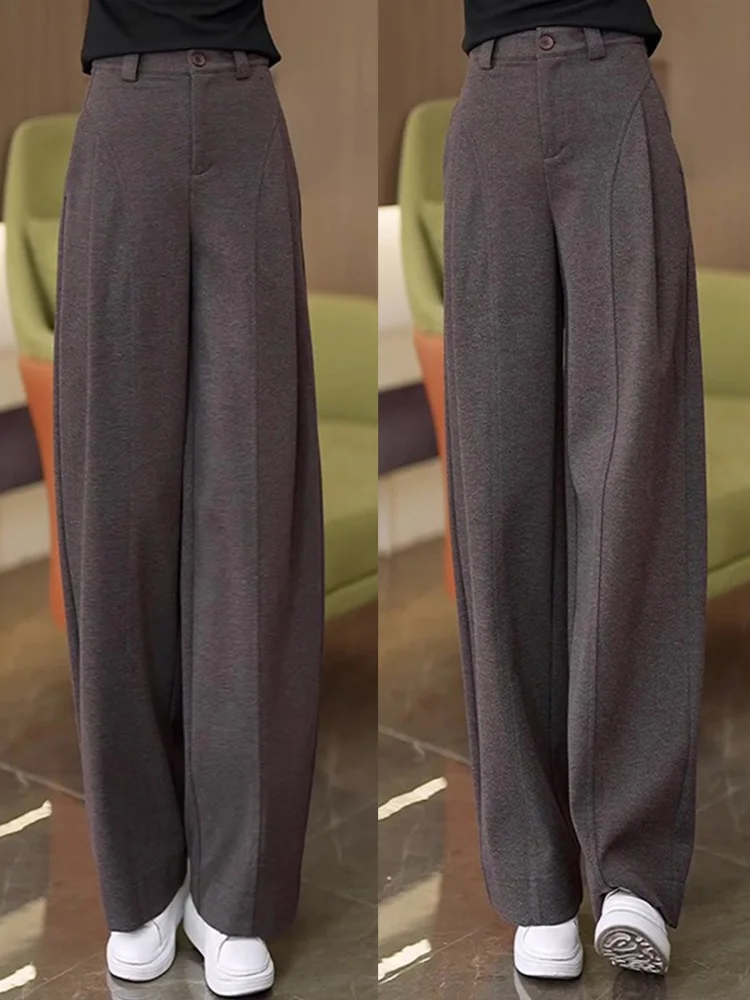 Damskie spodnie wełniane z wysokim stanem, proste nogawki, zwiewne, szerokie nogawki typu banana, spodnie garniturowe, spodnie typu knife, do pracy, eleganckie.