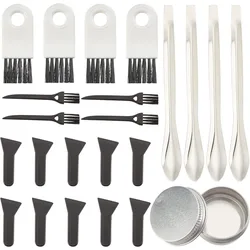 23PCS Black Scrapers Brushes and Spoons Kit for Grinder Including Pollen Scraper Plastic Cleaning Brush Stainless Steel Spatula