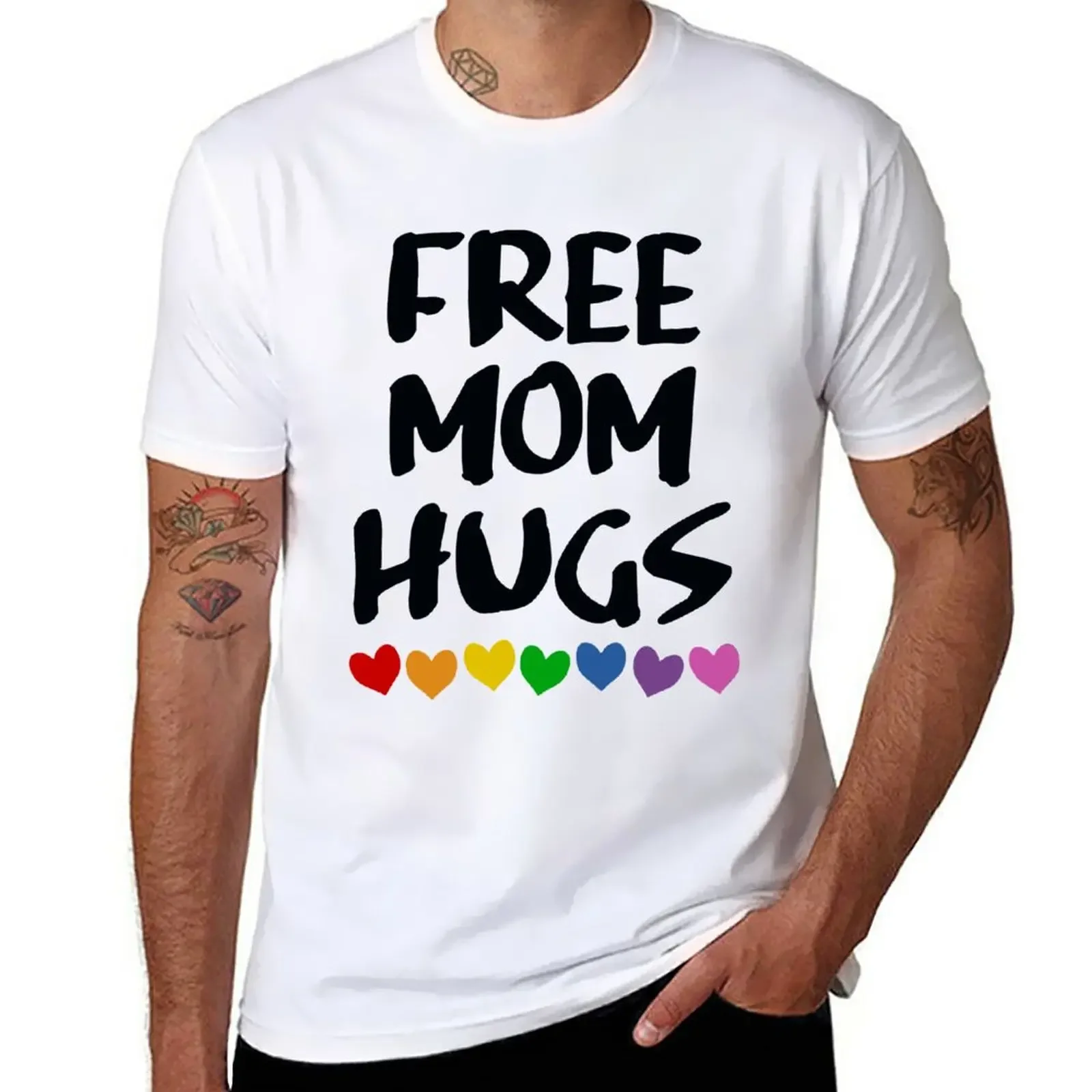 

FREE MOM HUGS T-Shirt aesthetic clothes blanks new edition Men's cotton t-shirt