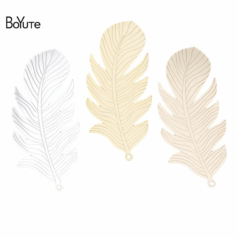 

BoYuTe (10 Pieces/Lot) 87*38MM Big Feather Metal Sheet Diy Silver Gold Feather Pendant Materials for Jewelry Making