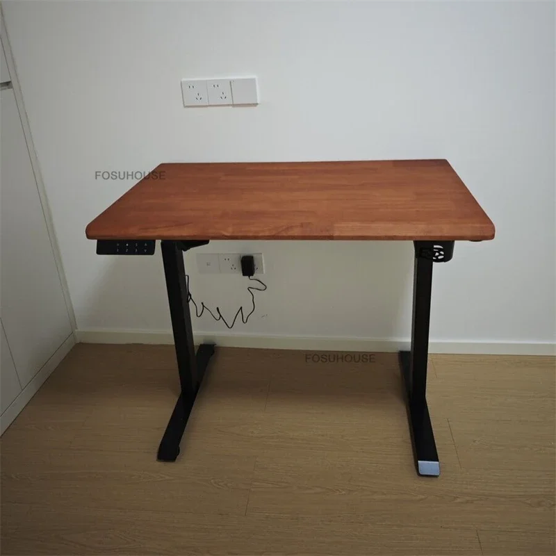 Nordic Stylist Chamfered Edge Computer Desks Natural Timber Electric Adjustable Office Desk Artistic Home Gaming Desk Office