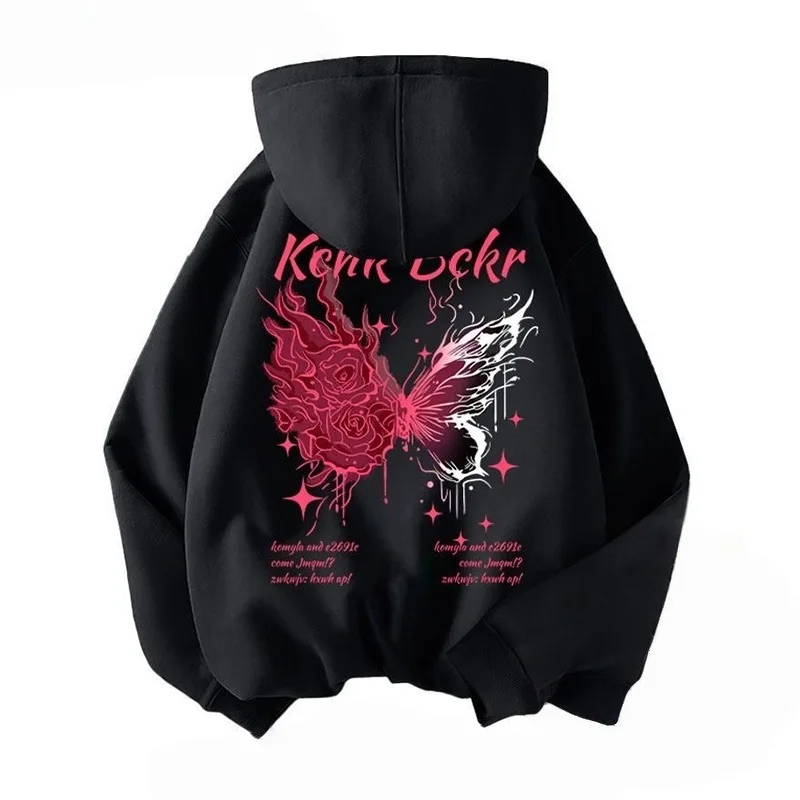 2025 الخريف والشتاء الترفيه الرياضة اللياقة البدنية شخصية فراشة رسالة مطبوعة هوديي الرجال والنساء