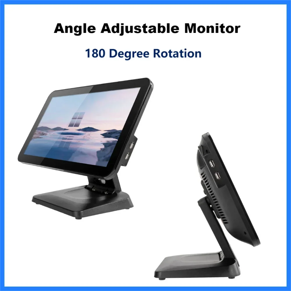 15.6 Inch Foldable Stand Monitor Touch Screen Windows Cash Register With Rich Interfaces High Resolution Adjustable Display RJ45