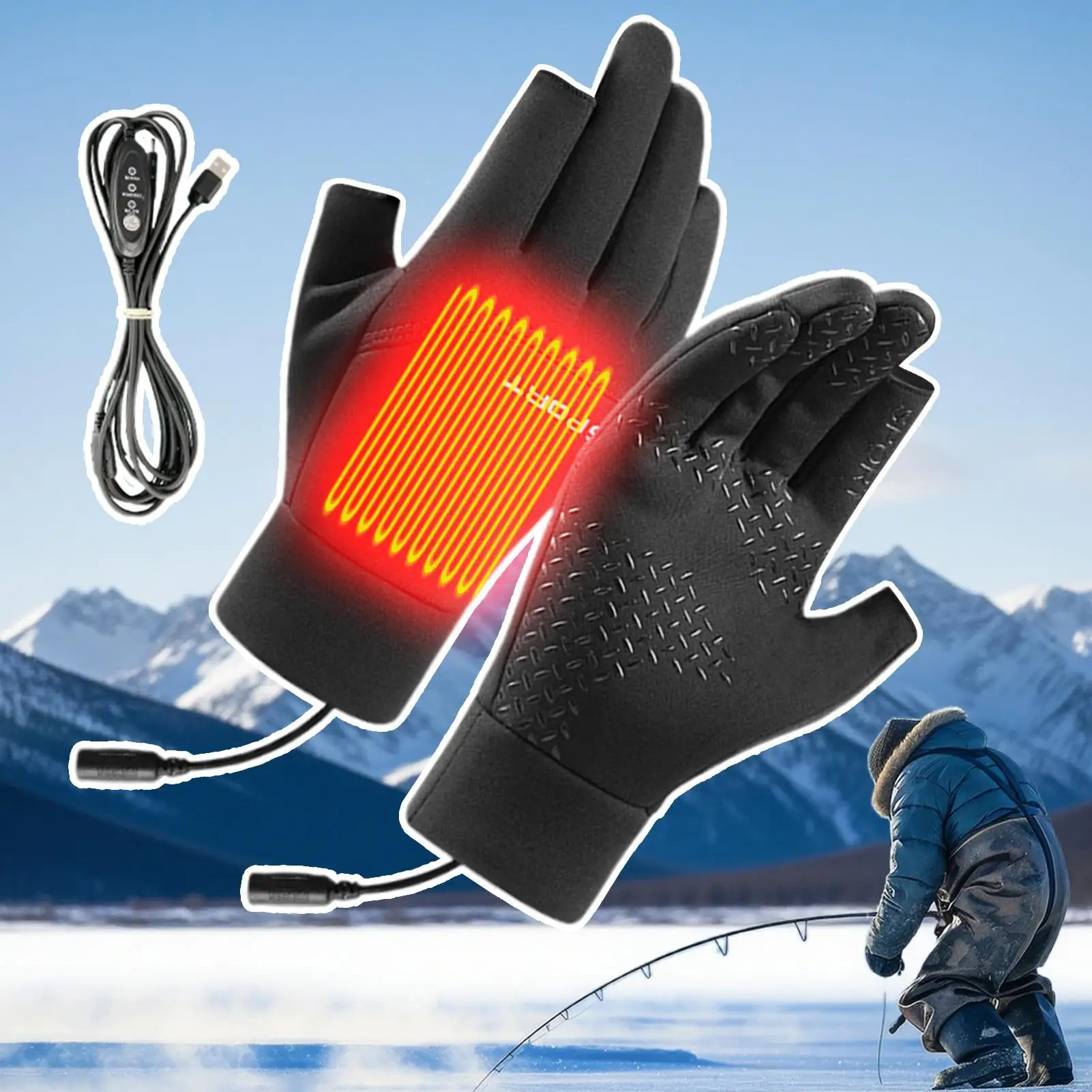 USB-Heizung, Ski, Snowboarden, Fäustling, Bildschirm, Touch, kaltes Wetter, thermische beheizte Handschuhe für Sport, Outdoor, Wandern, Radfahren, Arbeiten